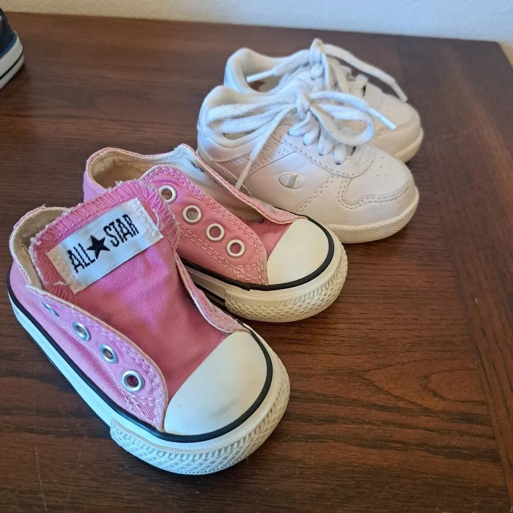 Converse Pink All Star & Champion White Sneakers Bundle Infant Size 3 4 Shoes